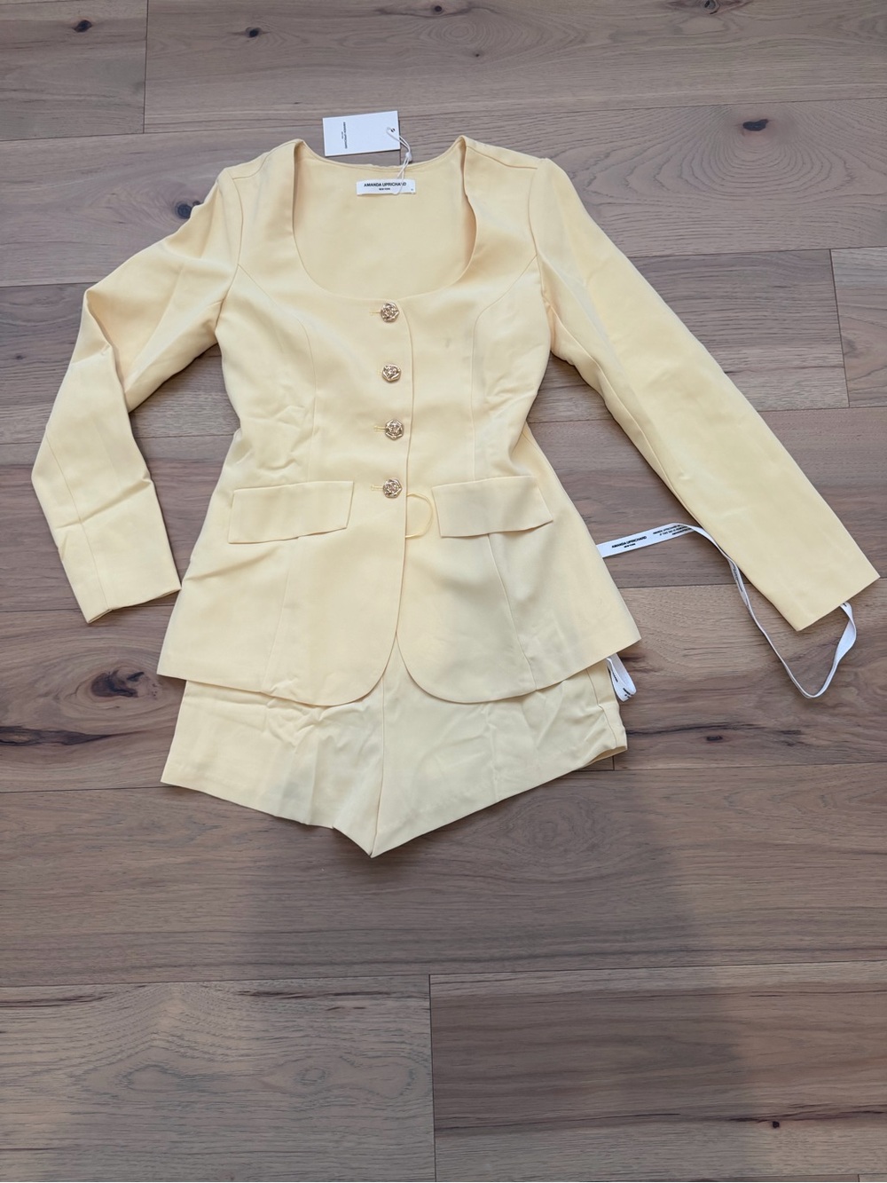 Amanda Uprichard Long Sleeve Kya Romper In Cornsilk